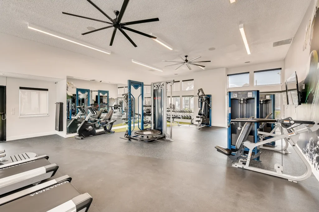 Fitness center with cardio and strength training equipment